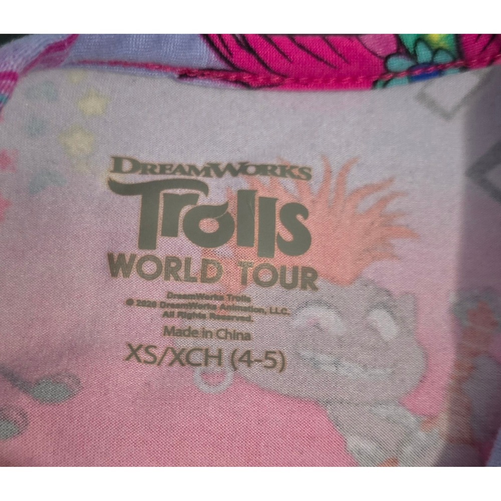 DreamWorks Trolls World Tour Girls XS 4-5 Pink Skater Dress Half Sleeve Stretchy - Picture 3 of 3